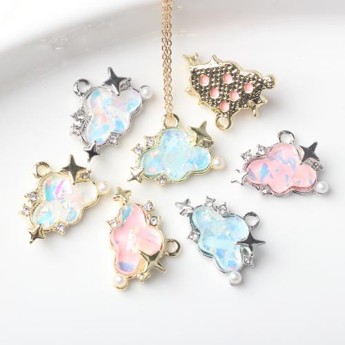 Resin Zinc Alloy Pendants, with Plastic Pearl, Cloud, plated, DIY & with rhinestone 