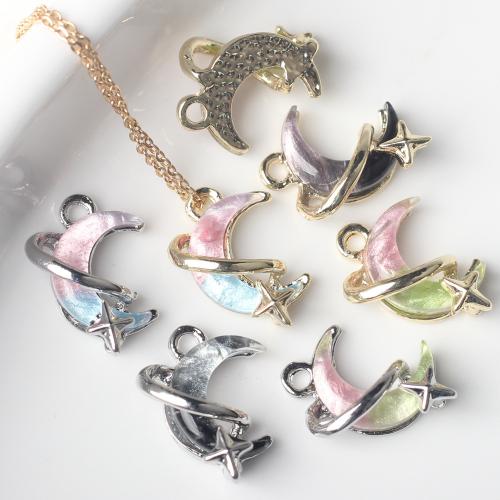 Resin Zinc Alloy Pendants, with Resin, Moon, plated, DIY 