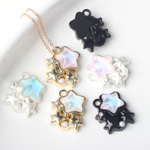 Resin Zinc Alloy Pendants, with Resin & Plastic Pearl, Star, plated, DIY & with rhinestone 