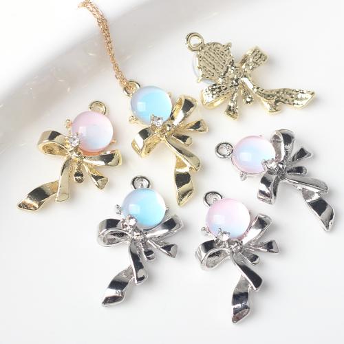 Resin Zinc Alloy Pendants, with Resin, Bowknot, plated, DIY & with rhinestone 