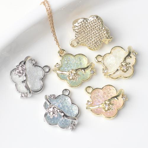 Resin Zinc Alloy Pendants, with Resin, Flower, plated, DIY & micro pave cubic zirconia 