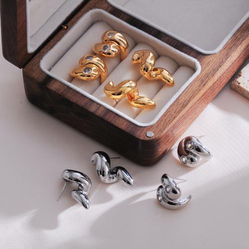 Rhinestone Brass Stud Earring, plated, fashion jewelry & with rhinestone 