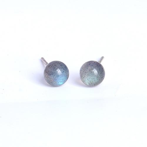 Gemstone Stud Earring, 304 Stainless Steel, with Moonstone, plated, for woman, silver color, 5mm 