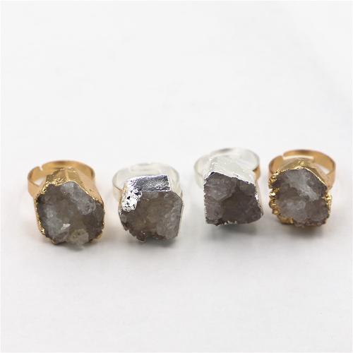 Natural Agate Druzy Finger Ring, Brass, with Ice Quartz Agate, irregular, plated, Adjustable & Unisex x5mm,ring inside mm 