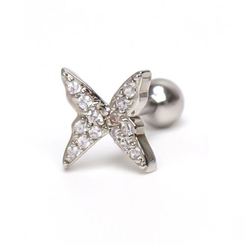 Stainless Steel Rhinestone Stud Earring, 304 Stainless Steel, Bowknot, Vacuum Ion Plating, fashion jewelry & for woman & with rhinestone 