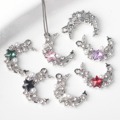 Cubic Zirconia (CZ) Zinc Alloy Pendants, with Plastic Pearl, Moon, silver color plated, DIY & micro pave cubic zirconia 