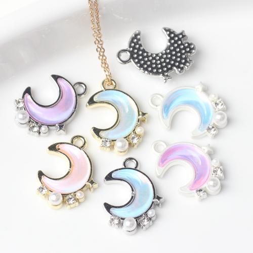 Resin Zinc Alloy Pendants, with Resin & Plastic Pearl, Moon, plated, DIY & micro pave cubic zirconia 