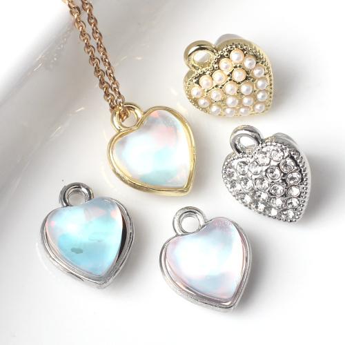 Resin Zinc Alloy Pendants, with Resin & Plastic Pearl, Heart, plated, DIY 