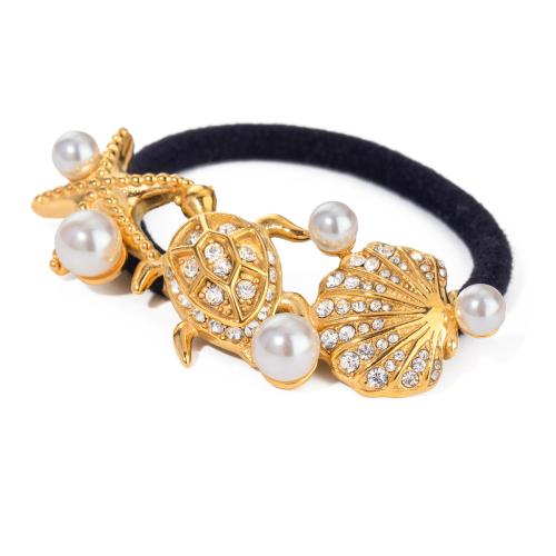 Ponytail Holder, 304 Stainless Steel, with Plastic Pearl, gold color plated, fashion jewelry & with rhinestone, golden 