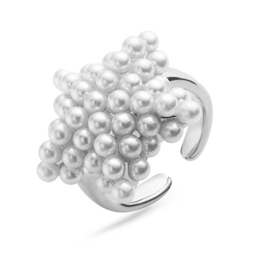 Brass Finger Ring, with Plastic Pearl, plated & for woman 