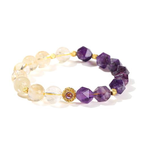 Citrine Bracelet, with Amethyst & Brass & Zinc Alloy, Geometrical Pattern, handmade, fashion jewelry & for woman, beads length 10mm Approx 6-8 Inch [