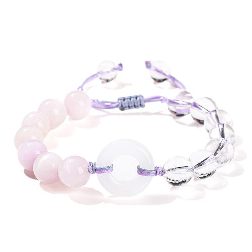 Clear Quartz Bracelet, with Polyester Cord & Kunzite, Geometrical Pattern, handmade, fashion jewelry & for woman, beads length 10mm Approx 6-8 Inch [