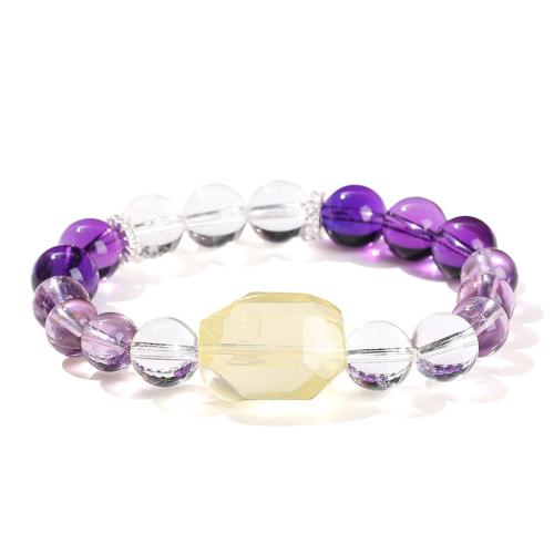 Clear Quartz Bracelet, with Amethyst & Citrine, Geometrical Pattern, handmade, fashion jewelry & for woman, beads length 8mm, 10mm Approx 6-8 Inch [