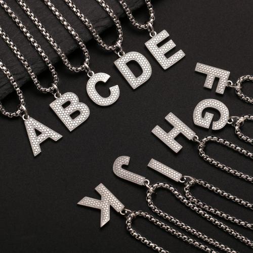 Edelstahl Schmuck Halskette, 304 Edelstahl, Alphabet-Buchstabe, silberfarben plattiert, verschiedene Stile für Wahl & für den Menschen, keine, Länge:60 cm, verkauft von PC