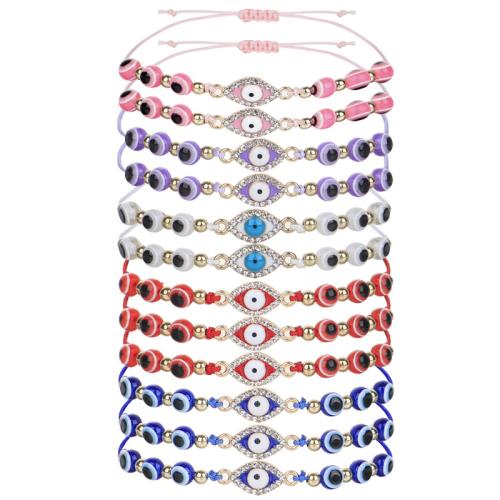 Evil Eye Bracelet Bijoux, alliage de zinc, avec Cordon de noeud & résine, fait à la main, 12 pièces & bijoux de mode & unisexe & émail, couleurs mélangées Environ 18-36 cm, Vendu par fixé