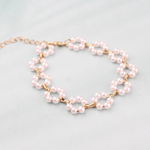 Plastik Perlen Armbänder, Zinklegierung, mit Kunststoff Perlen, plattiert, für Frau, goldfarben, Länge:ca. 16 cm, verkauft von PC
