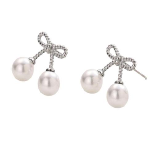 Titanium Steel Earrings, with Plastic Pearl, Bowknot, plated, for woman nickel, lead & cadmium free 