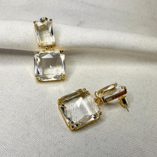 Crystal Drop Earring, Brass, with Crystal, fashion jewelry & for woman, golden, 35mm 