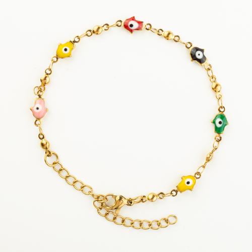 Stainless Steel Chain Bracelets, 304 Stainless Steel, fashion jewelry & for woman & enamel Approx 22 cm 
