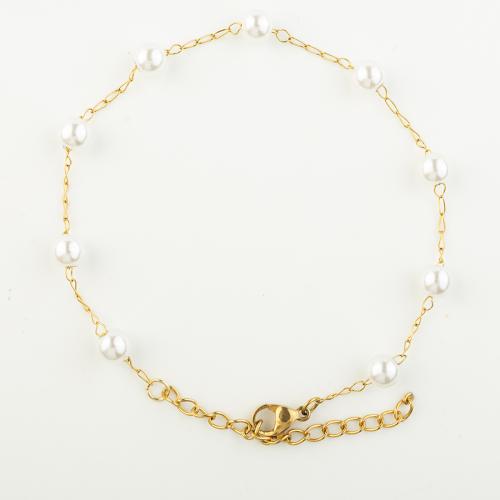 Stainless Steel Chain Bracelets, 304 Stainless Steel, with Plastic Pearl, fashion jewelry & for woman Approx 24 cm 