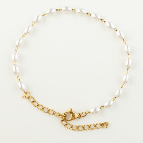 Stainless Steel Chain Bracelets, 304 Stainless Steel, with Plastic Pearl, fashion jewelry & for woman Approx 22 cm 