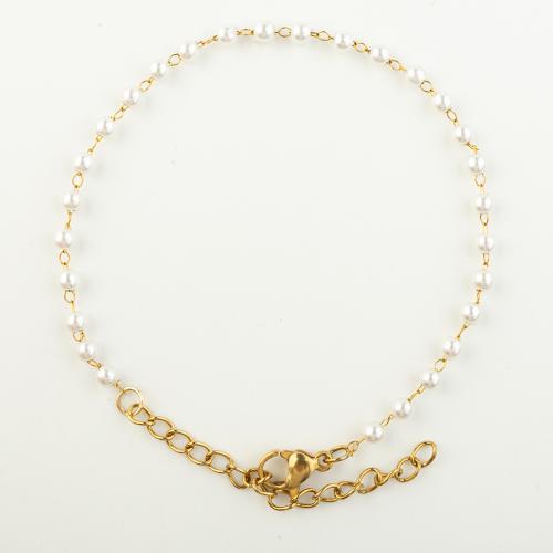 Stainless Steel Chain Bracelets, 304 Stainless Steel, with Plastic Pearl, fashion jewelry & for woman Approx 22 cm 