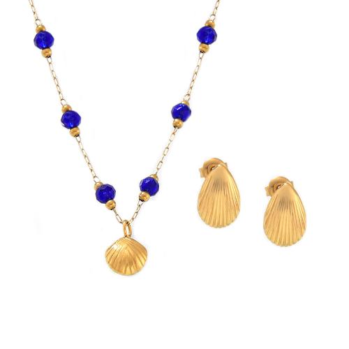 Ensemble de bijoux en acier de titane, Acier titane, avec cristal, avec 5cm chaînes de rallonge, coquille, Plaqué or 18K, bijoux de mode & styles différents pour le choix & pour femme, doré Environ 40 cm, Vendu par PC