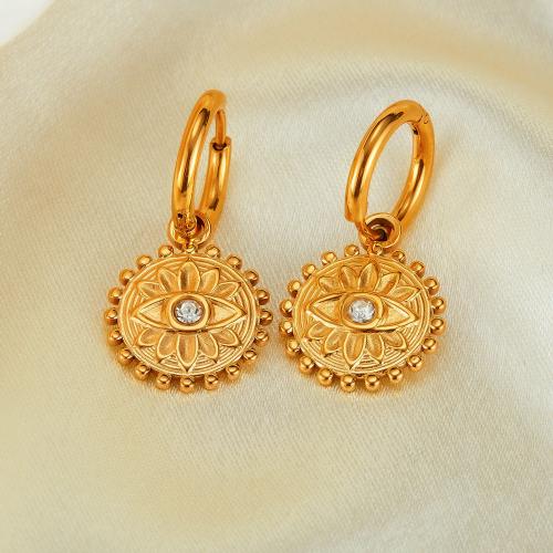 Stainless Steel Drop Earring, 304 Stainless Steel, Round, gold color plated, micro pave cubic zirconia & for woman 