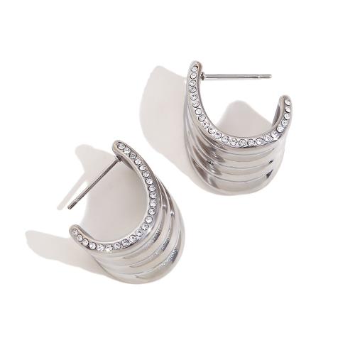 Titanium Steel Earrings, plated, fashion jewelry & with rhinestone 