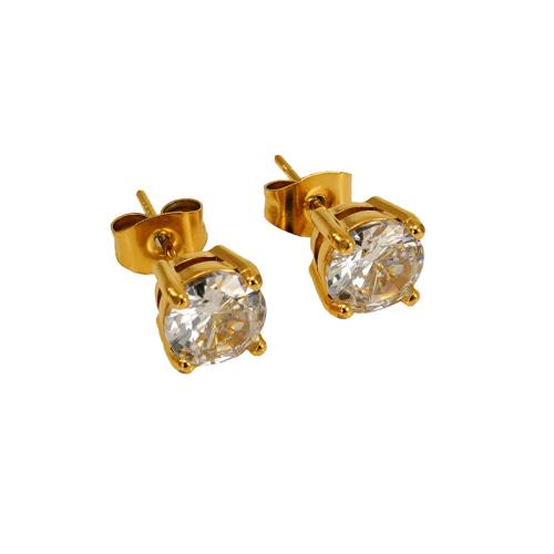 Stainless Steel Cubic Zirconia Stud Earring, 304 Stainless Steel, 18K gold plated, fashion jewelry & micro pave cubic zirconia & for woman 