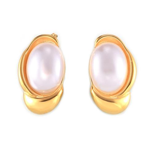 clou d'oreille de coquille de la mer du sud, Acier titane, avec Shell Pearl, Placage, bijoux de mode & pour femme, plus de couleurs à choisir, Vendu par paire