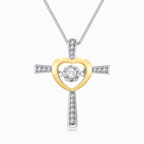 Cubic Zirconia Stainless Steel Necklace, 304 Stainless Steel, plated, micro pave cubic zirconia & for woman, platinum color Approx 41-50 cm 