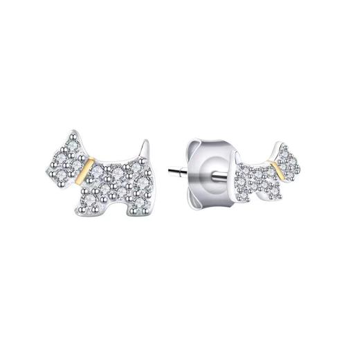 Stainless Steel Cubic Zirconia Stud Earring, 304 Stainless Steel, plated, micro pave cubic zirconia & for woman, platinum color 