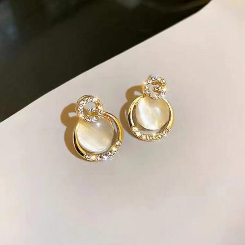 Cats Eye Earring, Zinc Alloy, with Cats Eye, fashion jewelry & for woman & with rhinestone, golden 