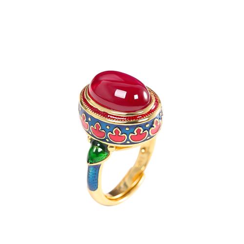 Gemstone Brass Finger Ring, with Ruby Alumina, fashion jewelry & for woman, US Ring 