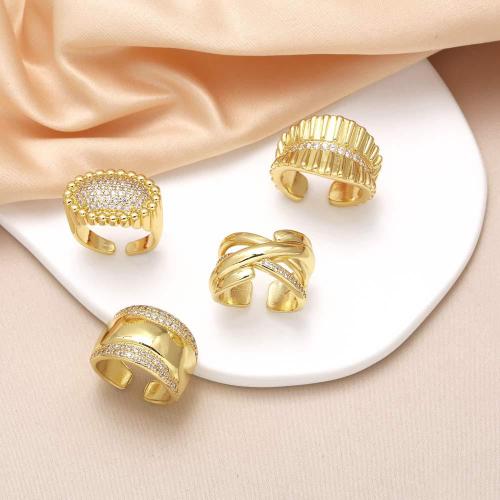 Цирконий Micro Pave Латунь палец кольцо, плакирован золотом, ювелирные изделия моды & различные модели для выбора & инкрустированное микро кубического циркония, Золотой, продается PC