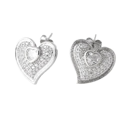 Cubic Zirconia Micro Pave Brass Earring, silver color plated, fashion jewelry & micro pave cubic zirconia, silver color 