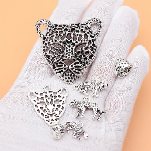 Colgantes Animales de Aleación de Zinc, Leopardo, chapado en color de plata antigua, Bricolaje, 7PC/Bolsa, Vendido por Bolsa