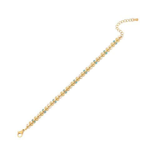 304 Stainless Steel Bracelet, with 1.6inch extender chain, Wheat, gold color plated, for woman & enamel Approx 6.3 Inch 