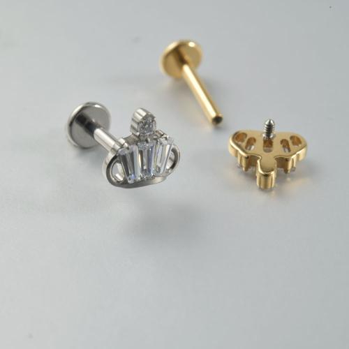 Titan Ohrstecker, Krone, plattiert, Modeschmuck & Micro pave Zirkonia, keine, 6.3x5.9mm, 2PCs/Tasche, verkauft von Tasche