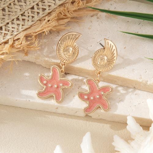 Enamel Zinc Alloy Stud Earring, with Plastic Pearl, plated & for woman, golden 