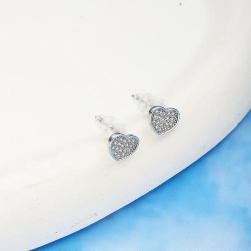 Cubic Zirconia Pendiente Brass Micro Pave, metal, Corazón, chapado en color de plata, micro arcilla de zirconia cúbica & para mujer, libre de níquel, plomo & cadmio, Vendido por UD