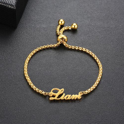 Stainless Steel Chain Bracelets, 304 Stainless Steel, with 5cm extender chain, Each custom text must be less than 10 letters & Adjustable & fashion jewelry & for woman, golden Approx 17 cm 