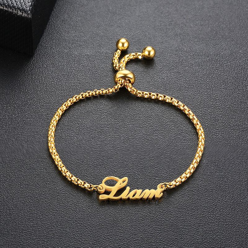 Stainless Steel Chain Bracelets, 304 Stainless Steel, with 5cm extender chain, Each custom text must be less than 10 letters & Adjustable & fashion jewelry & for woman, golden, Length:Approx 17 cm, Sold By PC