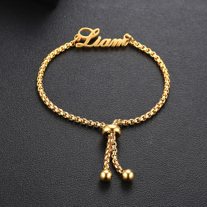 Stainless Steel Chain Bracelets, 304 Stainless Steel, with 5cm extender chain, Each custom text must be less than 10 letters & Adjustable & fashion jewelry & for woman, golden, Length:Approx 17 cm, Sold By PC