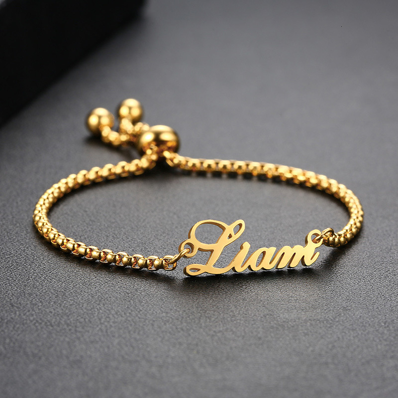 Stainless Steel Chain Bracelets, 304 Stainless Steel, with 5cm extender chain, Each custom text must be less than 10 letters & Adjustable & fashion jewelry & for woman, golden, Length:Approx 17 cm, Sold By PC