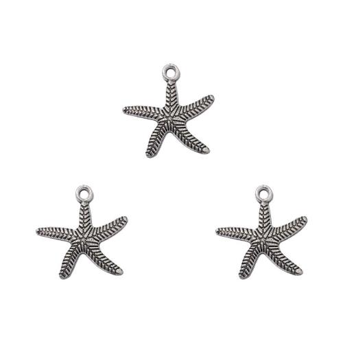 Colgante de la aleación del cinc, aleación de zinc, Estrella de Mar, chapado en color de plata antigua, Bricolaje, 25x24mm, aproximado 100PCs/Bolsa, Vendido por Bolsa