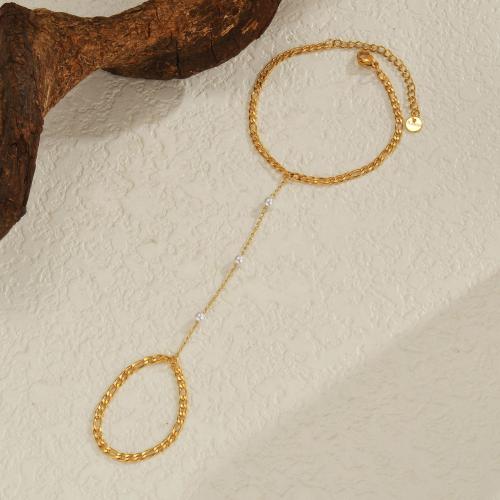 Stainless Steel Chain Bracelets, 304 Stainless Steel, with Plastic Pearl, gold color plated, fashion jewelry, golden 