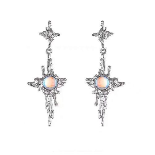 Glass Zinc Alloy Earring, with Sea Opal, fashion jewelry & for woman, silver color 