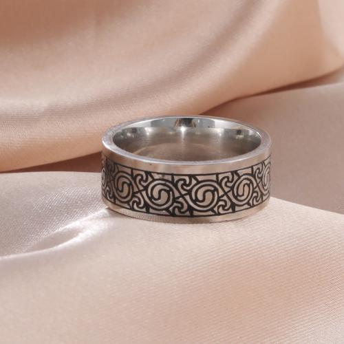 Titanium Steel Finger Ring, Round, silver color plated & for man [